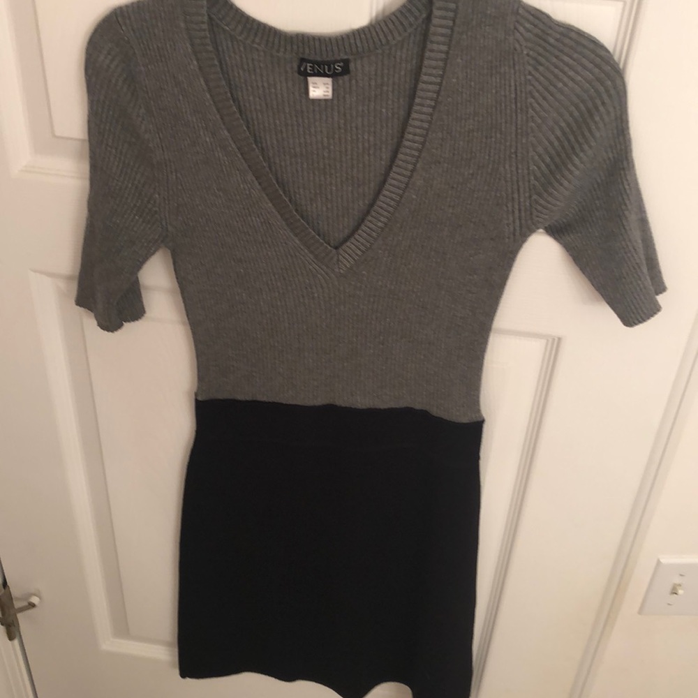 Black and gray mixed media short sleeve dress